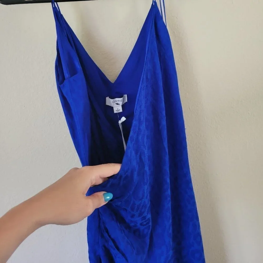 NWT CUSHNIE for Target Leopard Print Wrap Slip Dress Satin Sexy Royal Blue Sz 2 - Picture 6 of 14